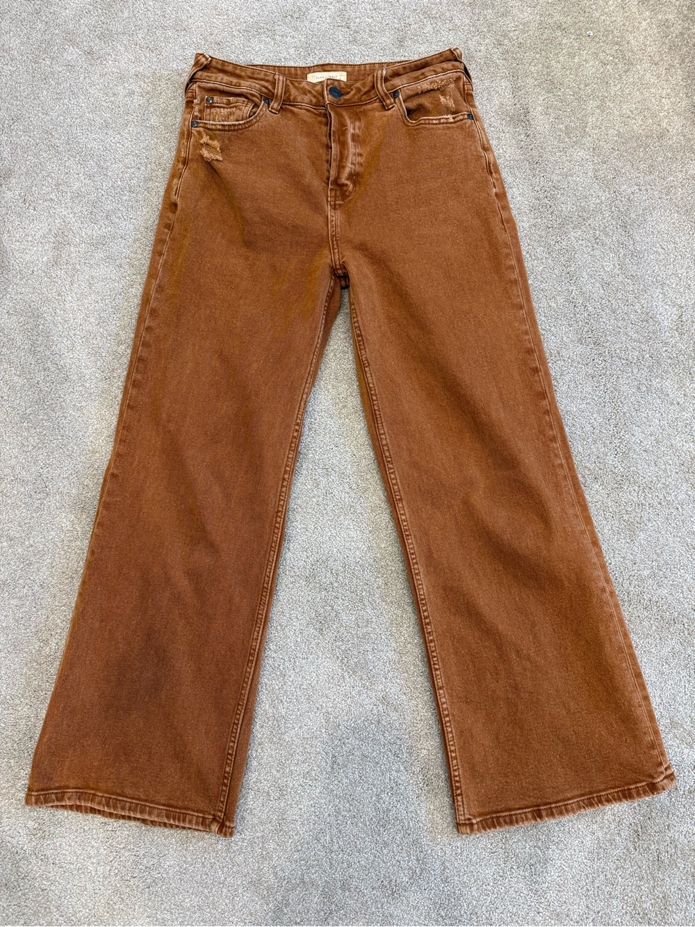 Cleo + Wolf High Rise Loose Denim Jeans Tobacco Brown 27 x 30